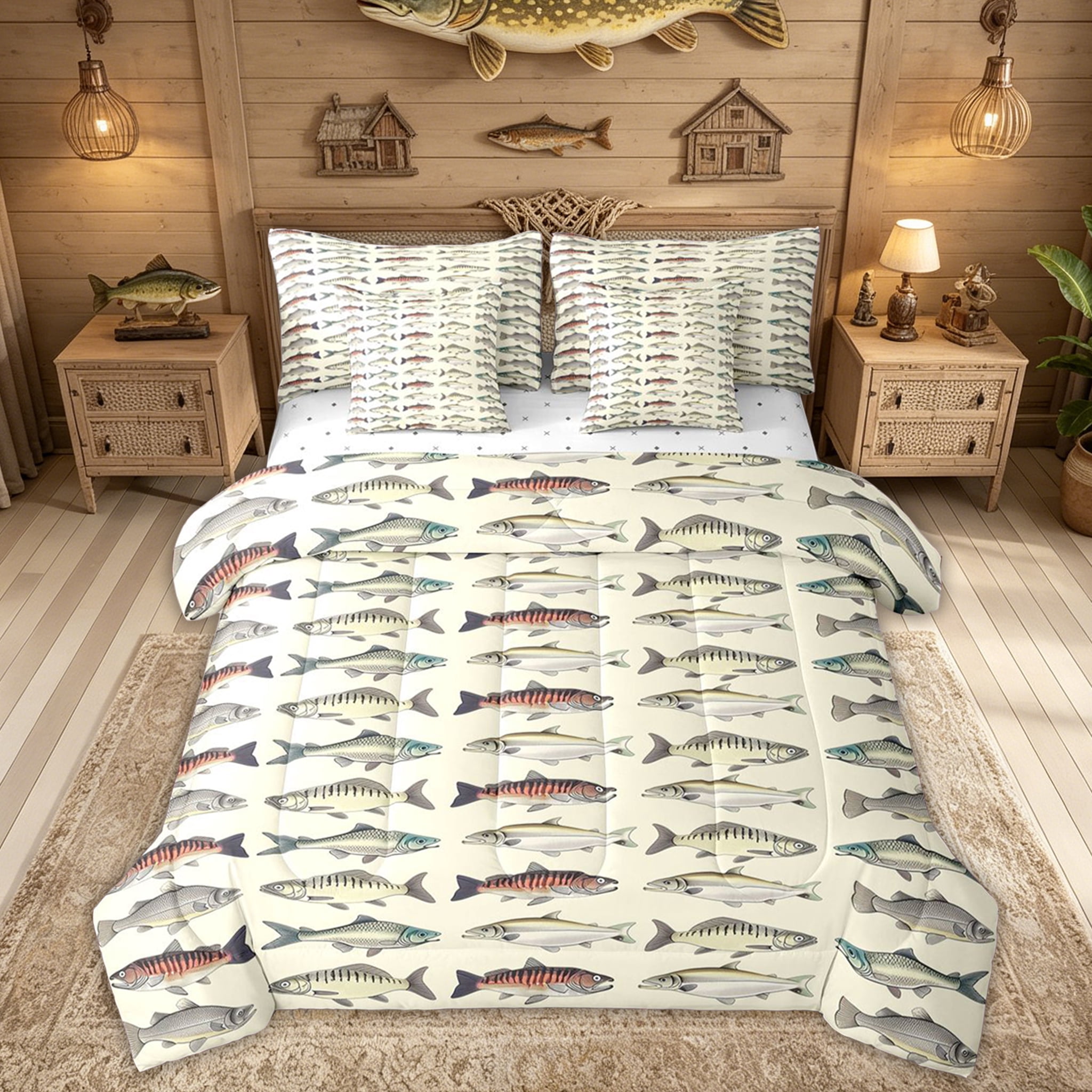 Feelyou Vintage Pike Fish Bedding Comforter Set for Boys Girls, Retro ...