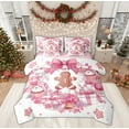 thumbnail image 1 of Feelyou Vintage Pink Bowknot Bedding Comforter Set 7 Pieces for Girls, Romantic Christmas Rose Full Bedding Set, Winter Stars Snowflake Reversible Fitted Sheet Flat Sheet, Ultra Soft Home Decor, 1 of 7