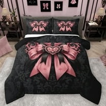 Feelyou Vintage Pink Bowknot Bedding Comforter Set for Women, Tribal Damask Flower Twin Comforter Sets, Wester Old Fashion Reversible Bedding Set, Breathable Home Decor, 2pcs