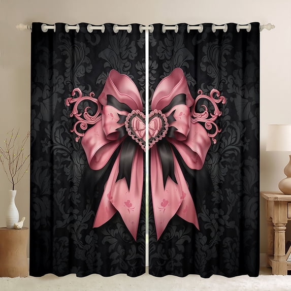 Feelyou Vintage Pink Bowknot Black Out Curtains for Women, Tribal Damask Flower Curtains Pack of 2 (42x63 Each), Wester Old Fashion Bedroom Curtains, Living Room Curtains Decor