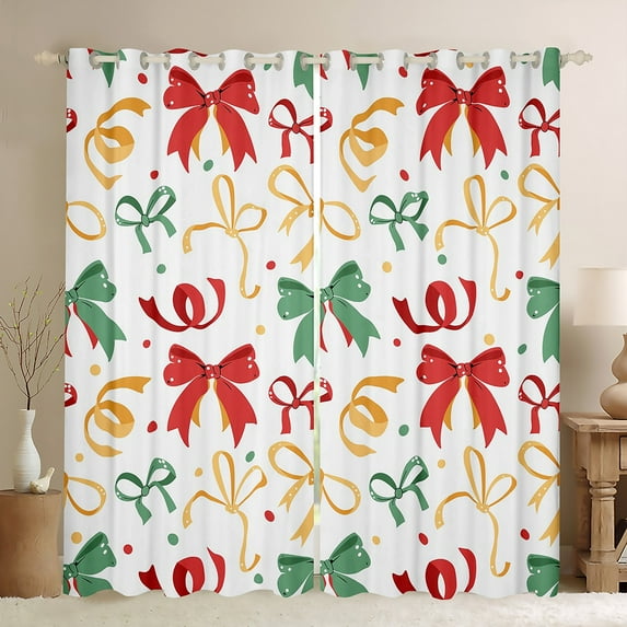 Feelyou Vintage Princess Bow-tie Blackout Curtains Set of 2 (52x84 Each) for Kids, Colorful Polkadots Window Curtains, Cartoon Butterfly Knot Curtains and Drapes, Blackout Curtains Bedroom Decor