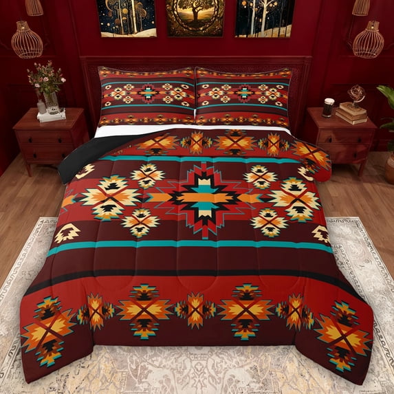 Feelyou Vintage Red Aztec Twin Comforter Sets, Hippie Southwestern Bedding Set, 2 Pieces
