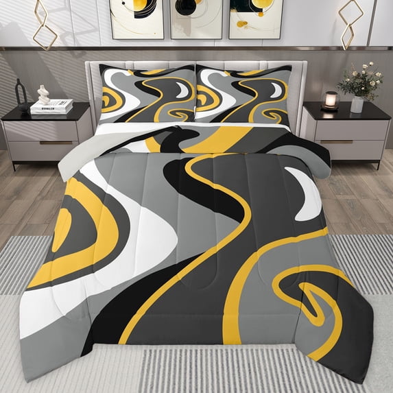 Feelyou Vintage Square Adult Twin Comforter Sets, Grey Abstract Ombre Bedding Set, 2pcs