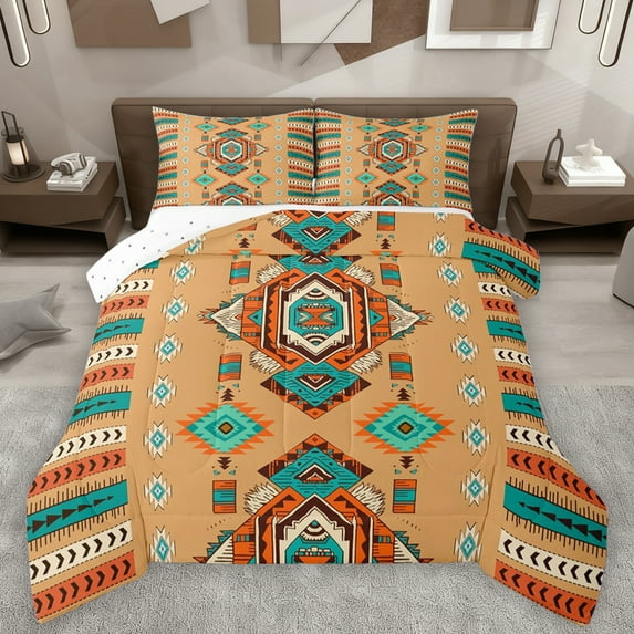 Feelyou Vintage Western Aztec Bedding Comforter Set, Bohemian Triangle Square Twin Comforter Sets, Teens Adult Women Men Reversible Bedding Set, Luxury Bedroom Decor, 2-Piece