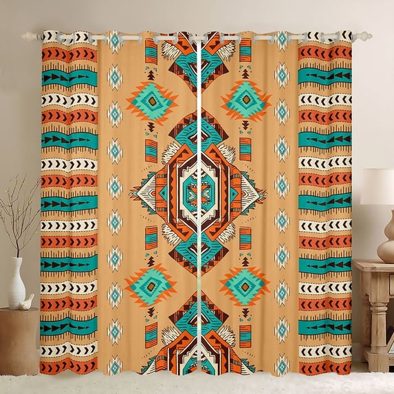 Feelyou Vintage Western Aztec Black Out Curtains, Bohemian Triangle Square Curtains Pack of 2 (42x63 Each), Teens Adult Women Men Bedroom Curtains, Window Curtains Bedroom Decor