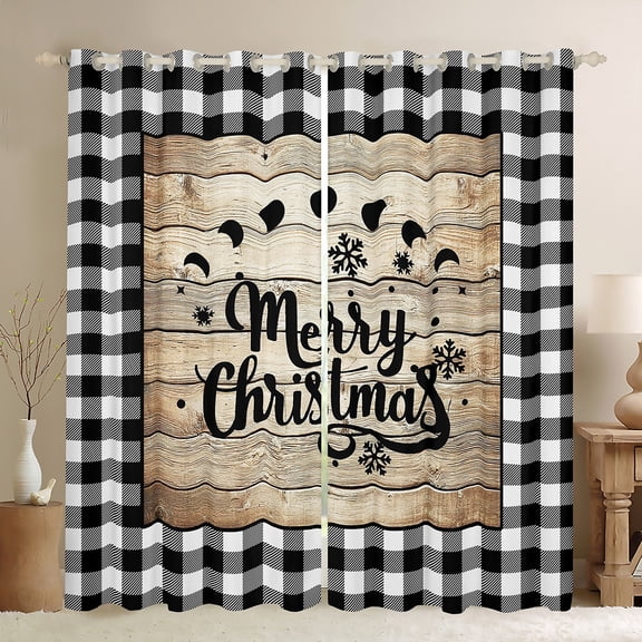 Feelyou Vintage Western Lake House Black Out Curtains, Rustic Plaid Buffalo Curtains Pack of 2 (42x63 Each), Merry Christmas Bedroom Curtains, Blackout Curtains Room Decor