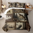 thumbnail image 1 of Feelyou Vintage Wood Deer Pike Fishing Quilt Full for Men Boys, Rustic Cabin Pine Tree Wildlife Full Bedspread Sets, Brown, 3pcs, 1 of 7