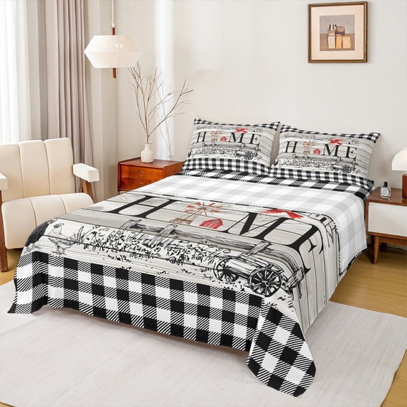 Rustic Sheet Feelyou Vintage Wooden Plank Full Size Sheets, Christmas Farmhouse Bed ...