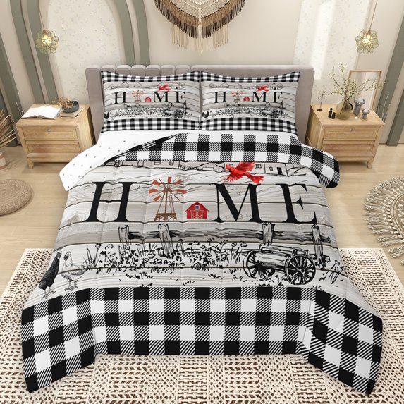 Feelyou Vintage Wooden Plank Queen Comforter Set, Christmas Farmhouse Bedding Sets, Rustic Cabin Reversible Bedding Comforter Set, Microfiber Bedroom Decor, 3pcs