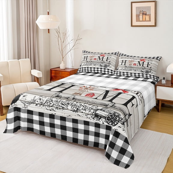 Feelyou Vintage Wooden Plank Twin Sheet Sets, Christmas Farmhouse Twin Fitted Sheet, Rustic Cabin Flat Sheet, Microfiber Bedroom Decor, 3pcs