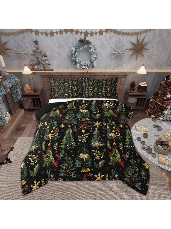 Vintage Xmas Tree Queen Comforter Set, Dreamy Christmas Bedding Sets, Teens Boys Girls Kids Reversible Bedding Comforter Set, Lightweight Room Decor, 3pcs