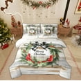 thumbnail image 1 of Feelyou Vintage Xmas Wreath Bedding Comforter Set 7pcs, Rustic Cabin Queen Bedding Sets, Christmas Festival Reversible Queen Sheet Sets, Ultra Soft Home Decor, 1 of 7