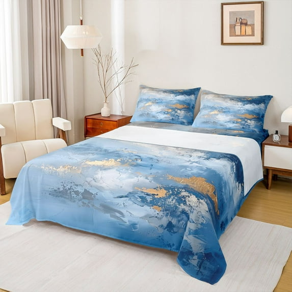 Feelyou Watercolor Abstract Ombre Queen Sheet Sets, Art Oil Printing Flat Sheet, Teens Adult Women Men Queen Fitted Sheet, Ultra Soft Bedroom Decor, 4pcs