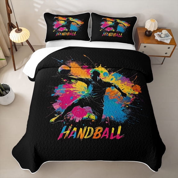 Feelyou Watercolor Basketball Twin Quilt Set for Boys, Graffiti Handball Sport Twin Coverlet Set, 2pcs