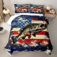 thumbnail image 1 of Feelyou Watercolor Bass Fish Quilt King for Men Adults, Vintage Splatter USA Flag King Coverlet Set, Navy Red, 3pcs, 1 of 7