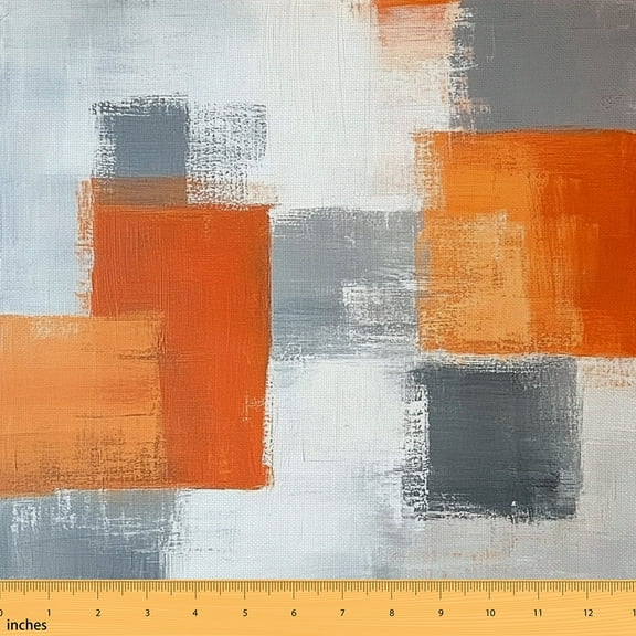 Feelyou Watercolor Checkered Fabric by the Yard 1 Yard, Orange Square Geometric Room Decor Fabric by the Yard, Modern Buffalo Plaid Fabric for Sewing, Microfiber Bedroom Decor