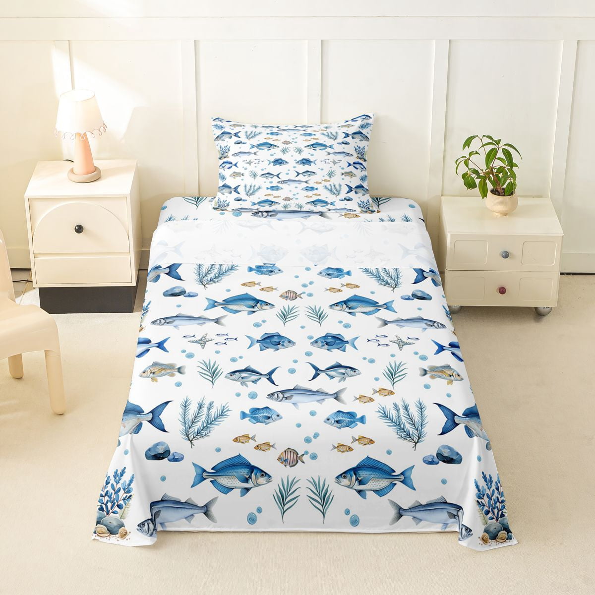Feelyou Watercolor Fish Ocean Twin Sheet Sets for Kids Boys Girls, Star ...