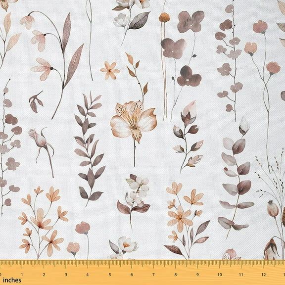 Feelyou Watercolor Floral Fabric by the Yard 1 Yard for Kid, Botanical Plant Home Decor Fabric by the Yard, Farmhouse Rustic Sewing Fabric, Lightweight Room Decor