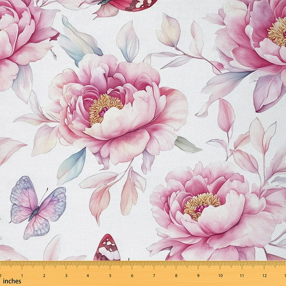 Feelyou Watercolor Floral Girls Fabric by the Yard 10 Yards, Pink Butterfly Room Decor Fabric by the Yard, Rustic Flower Fabric for Sewing, Super Cozy Room Decor
