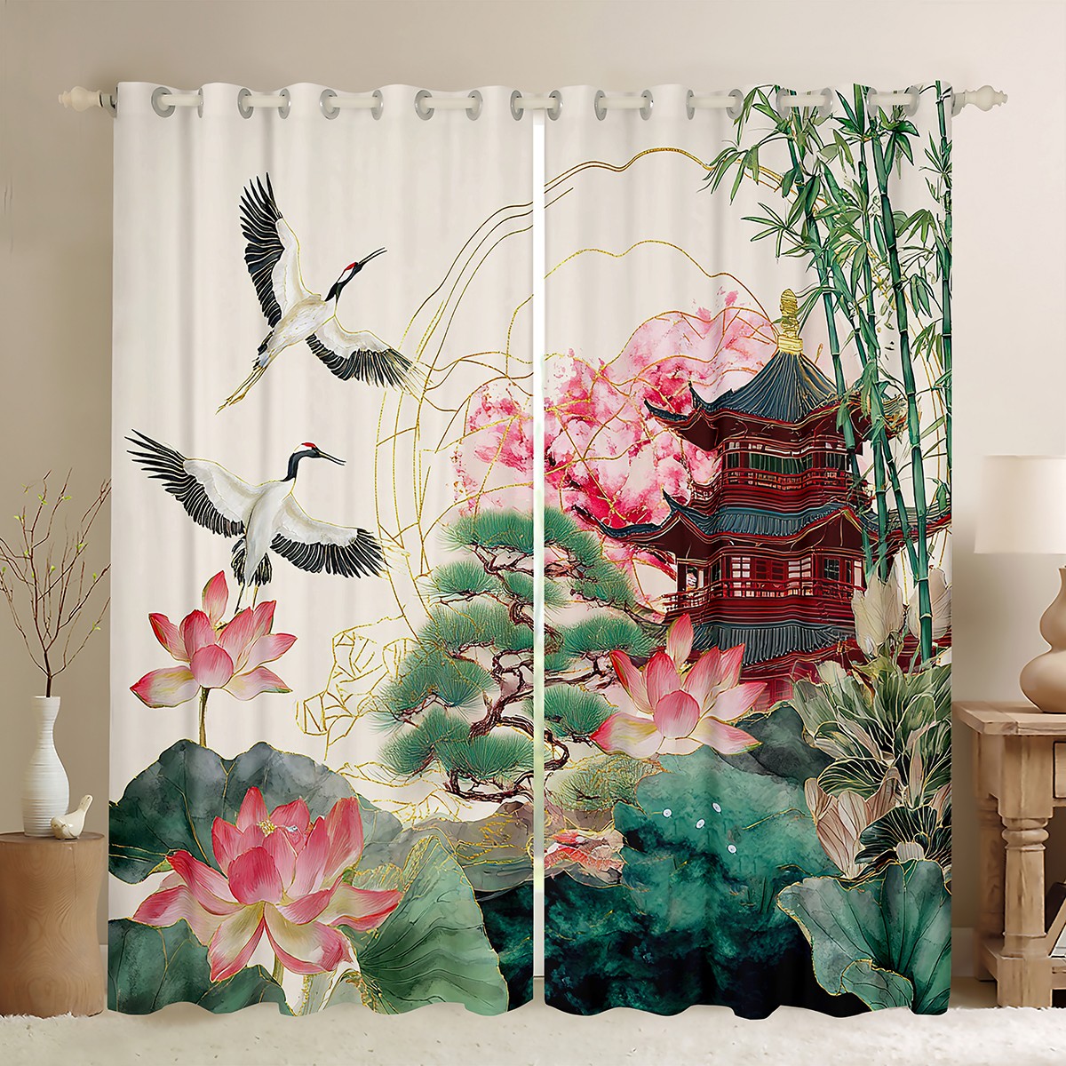 Feelyou Watercolor Lotus Women Blackout Curtains Set Of 2 52x84 Each 