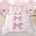 thumbnail image 1 of Feelyou Watercolor Pink Bow-tie Queen Comforter Set, Butterfly Knot Princess Bedding Sets, Kawaii Love Heart Reversible Bedding Comforter Set, Breathable Home Decor, 3pcs, 1 of 8
