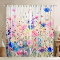 Feelyou Watercolor Plant Botanical Black Out Curtains, Pink Blue Flower Curtains Pack of 2 (42x63 Each), Teens Adult Girls Bedroom Curtains, Blackout Curtains Bedroom Decor