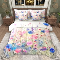 Feelyou Watercolor Plant Botanical Twin Bedding Sets 7-Piece, Pink Blue Flower Bedding Comforter Set, Teens Adult Girls Reversible Sheet Sets, Luxury Bedroom Decor