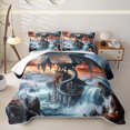 thumbnail image 1 of Feelyou Waterfall Dragon Animal Bed Spread Queen for Men Women, Sky Sunset Mountain Queen Coverlet Set, Grey Orange, 3 Pieces, 1 of 7