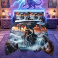 thumbnail image 1 of Feelyou Waterfall Dragon Animal Queen Comforter Set for Men Women Kids, Sky Sunset Mountain Bedding Comforter Set, Grey Orange, Blue Reversible, 3 Pieces, 1 of 6