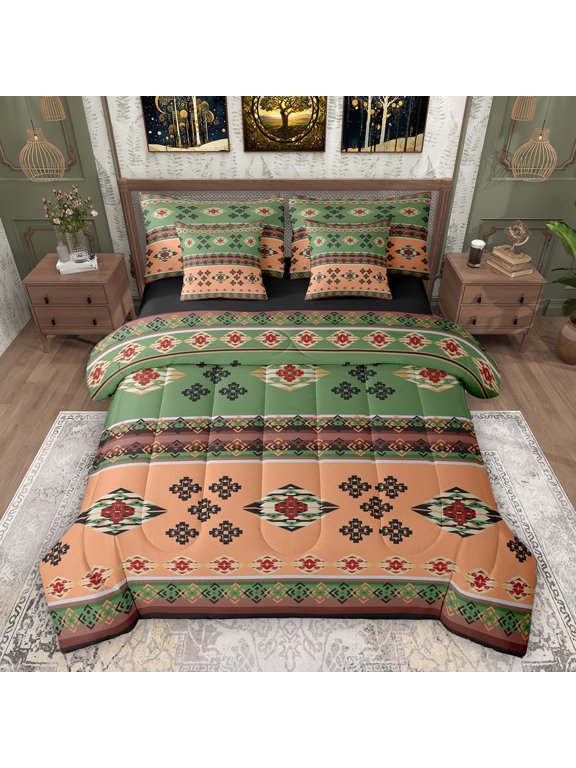 Western Aztec Adult Bedding Comforter Set 7pcs, Tribal Abstract King Bedding Sets