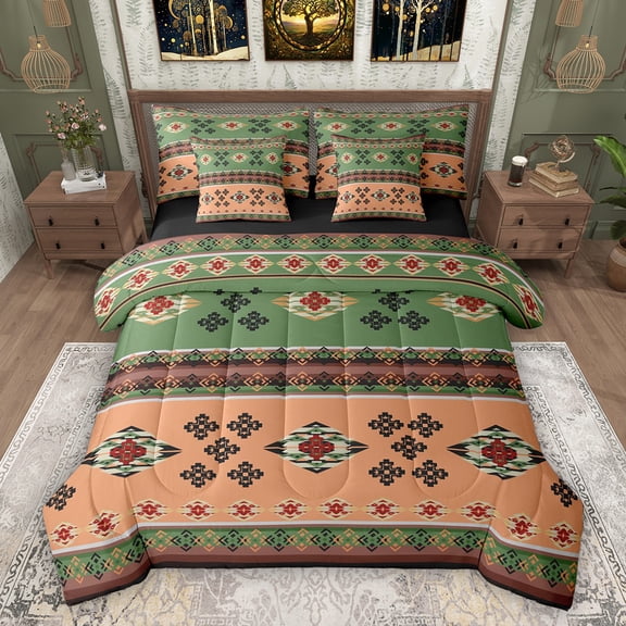 Feelyou Western Aztec Adult Bedding Comforter Set 7pcs, Tribal Abstract Queen Bedding Sets
