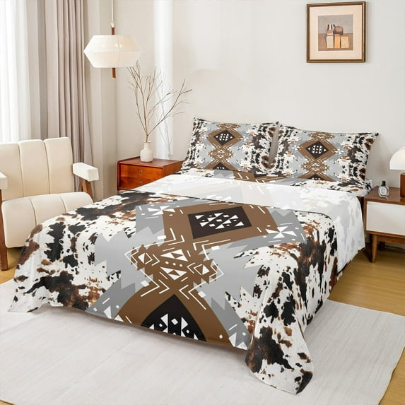 Feelyou Western Aztec Bed Sheets, Hippie Bohemian King Sheets, Rustic Farmhouse Style Sheet Set, Luxury Bedroom Decor,4-Piece