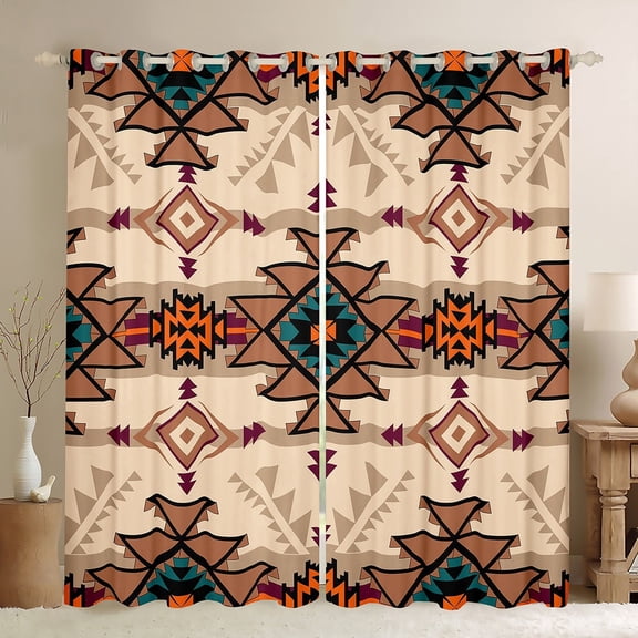 Feelyou Western Aztec Curtains Pack of 2 (42x84 Each), Tribal Triangle Curtains Blackout, Bohemian Mandala Style Bedroom Curtains, Window Curtains Room Decor