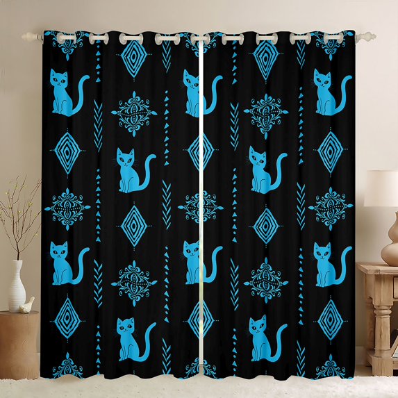 Feelyou Western Aztec Damask Curtains Pack of 2 (42x84 Each), Boho Cat Curtains Blackout