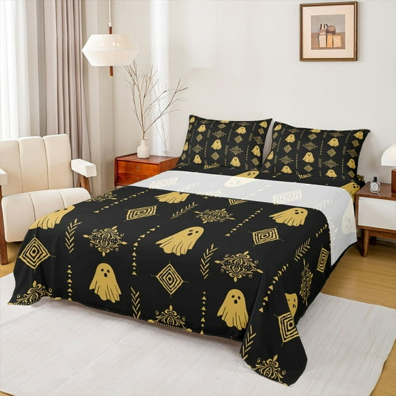 Feelyou Western Aztec Damask Twin Sheet Sets, Tribal Boho Ghost Bedding, 3 Pieces