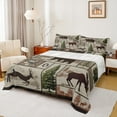 thumbnail image 1 of Feelyou Western Bear Deer Queen Sheet Sets, Vintage Rustic Patchwork Flat Sheet, Farmhouse Lodge Cabin Queen Fitted Sheet, Lightweight Room Decor, 4 Pieces, 1 of 7