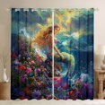 thumbnail image 1 of Feelyou Western Beautiful Mermaid Princess Blackout Curtains Set of 2 (52x84 Each) for Girls, Flower Floral Marine Window Curtains, Gold Green, 1 of 6