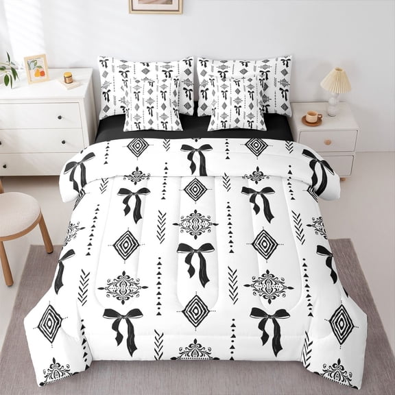 Feelyou Western Black Aztec Bedding Comforter Set 7pcs, Fashion Bowknot Queen Bedding Sets