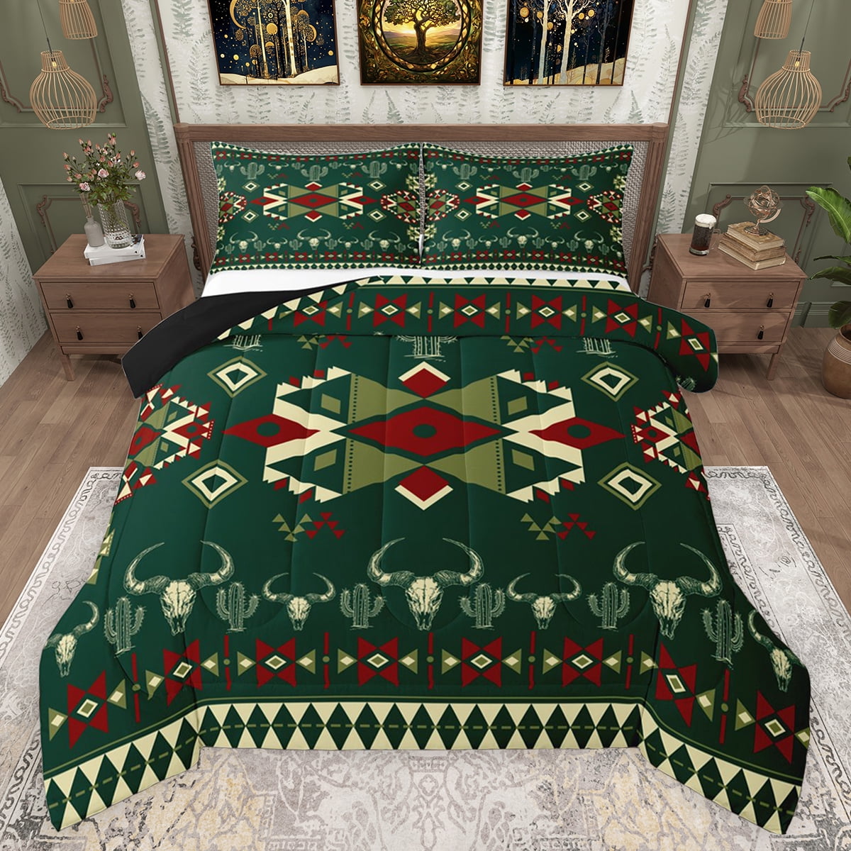 Feelyou Western Bohemian Aztec Bedding Comforter Set, Green Vintage ...