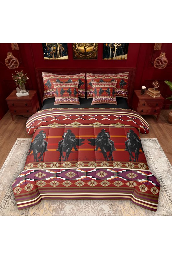 Western Boho Aztec Bedding Comforter Set 7pcs, Cowgirl Cowboy Queen Bedding Sets