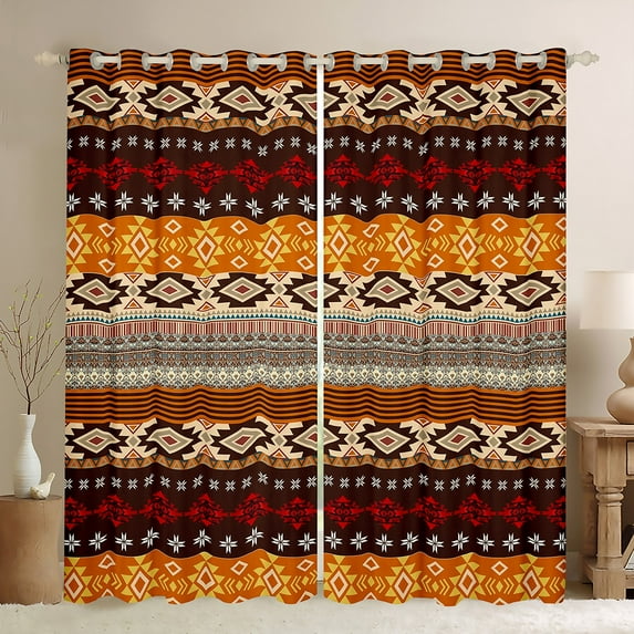 Feelyou Western Boho Aztec Blackout Curtains Set of 2 (52x84 Each) for Teens, Orange Tribal Square Window Curtains, Vintage Fashion Style Curtains and Drapes, Window Curtains Home Decor