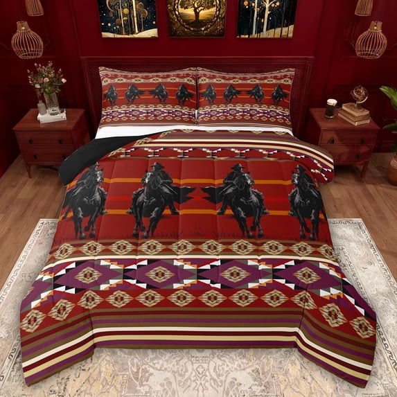 Feelyou Western Boho Aztec Queen Comforter Set, Cowgirl Cowboy Bedding Comforter Set, 3pcs