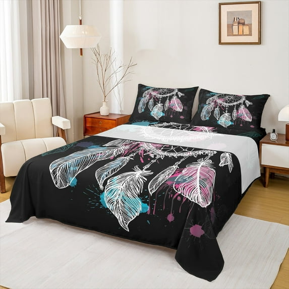 Feelyou Western Boho Dreamcatcher Bed Sheets, Splash Watercolor King Sheets, Teens Kids Boys Girls Sheet Set, Breathable Home Decor, 4-Piece