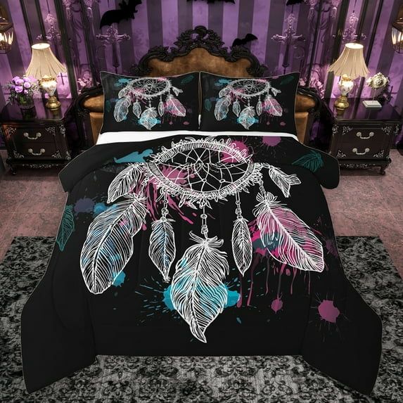 Feelyou Western Boho Dreamcatcher Queen Comforter Set, Splash Watercolor Bedding Sets, Teens Kids Boys Girls Reversible Bedding Comforter Set, Breathable Home Decor, 3-Piece
