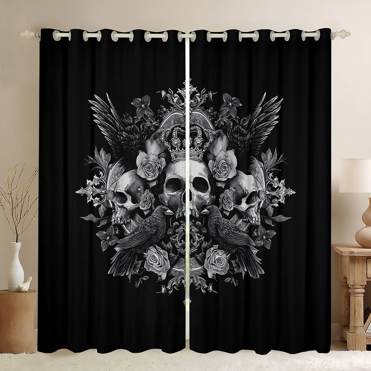 Feelyou Western Boho Skeleton Black Out Curtains for Men, Gothic Crow ...