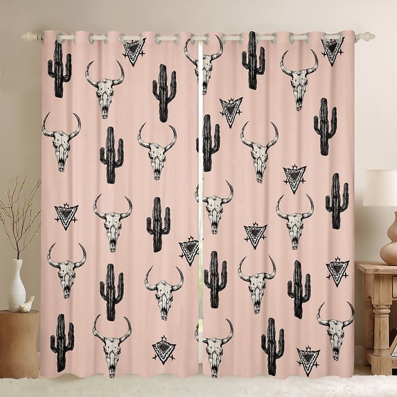 Feelyou Western Cactus Plant Black Out Curtains for Kids, Tribal Sheep Skeleton Curtains Pack of 2 (42x63 Each), Bohemian Theme Bedroom Curtains, Blackout Curtains Room Decor