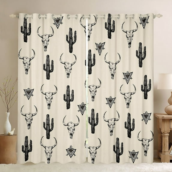 Feelyou Western Cactus Plant Curtains Pack of 2 (42x84 Each) for Kids, Tribal Sheep Skeleton Curtains Blackout, Bohemian Theme Bedroom Curtains, Curtains and Drapes Room Decor