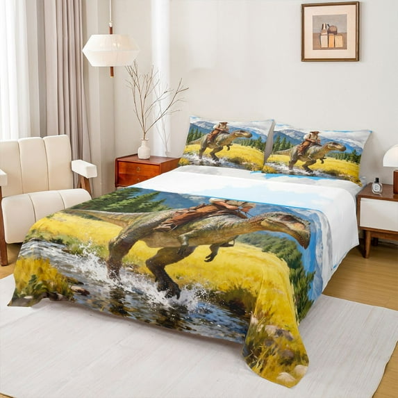 Feelyou Western Cowboy Teens Twin Sheet Sets, Wildlife Dinosaur Bedding, 3pcs