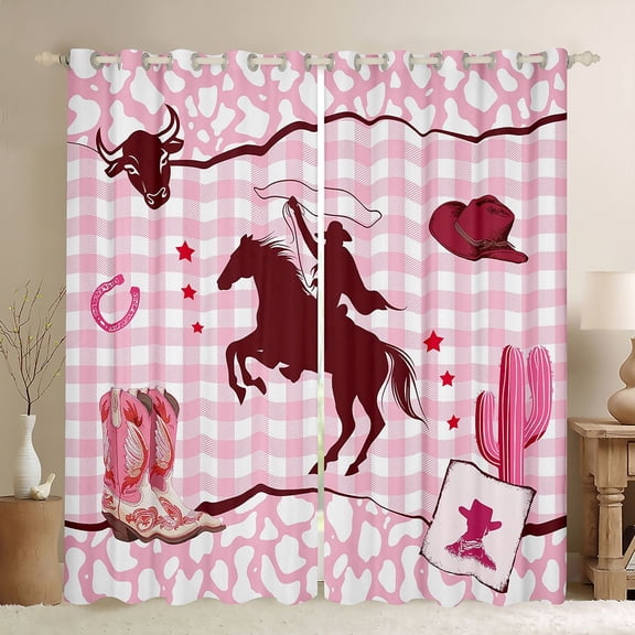 Feelyou Western Cowgirl Black Out Curtains, Pink Buffalo Curtains Pack of 2 (42x63 Each)