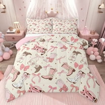 Feelyou Western Cowgirl Boot Bedding Comforter Set, Cartoon Princess Bow-tie Twin Comforter Sets, Teens Kids Girls Women Reversible Bedding Set, Breathable Home Decor, 2pcs